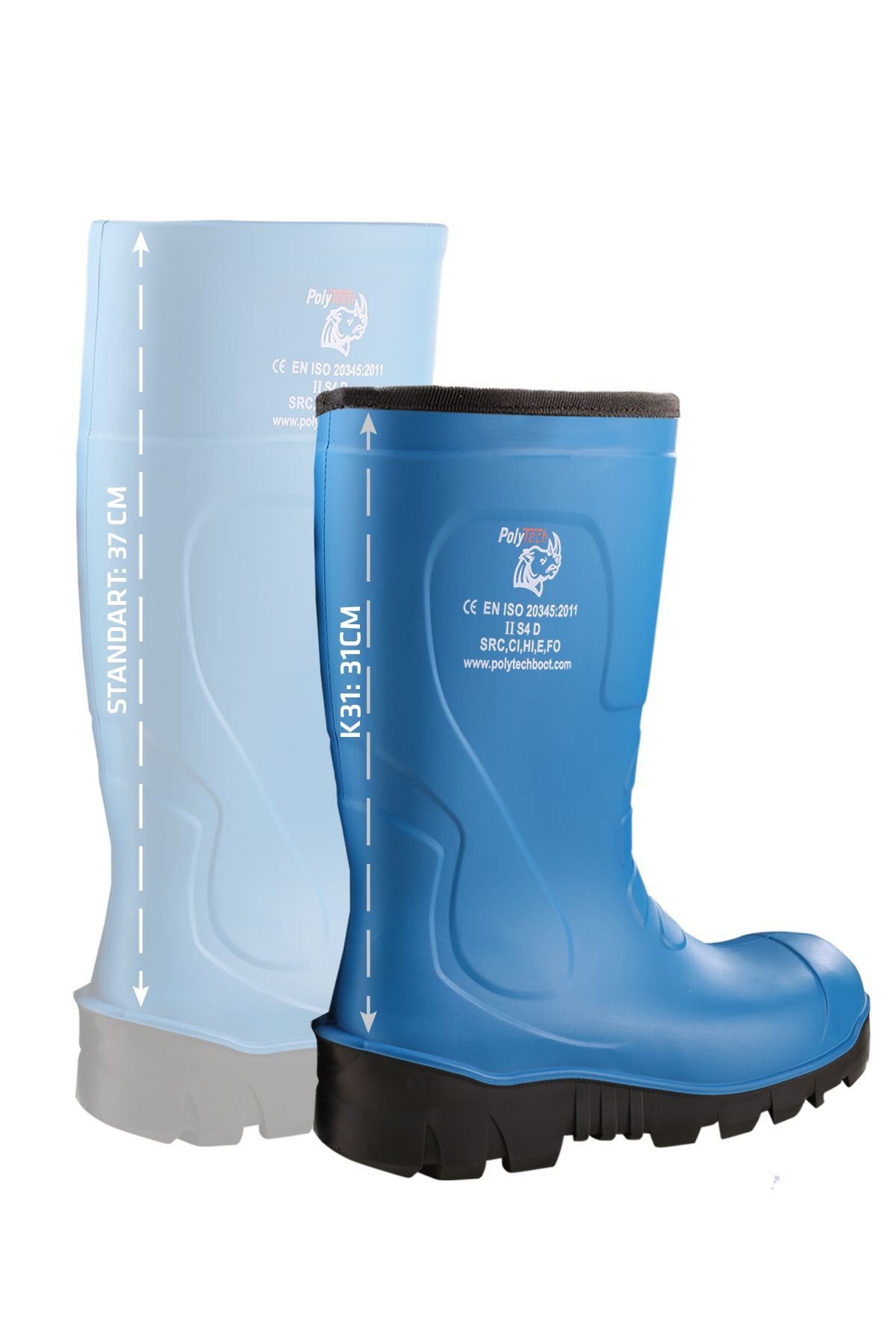 PolyTech Boot K31- Kısa Konç 31 Cm Mavi Poliüretan Çizme O4, Standart Koruma, Çelik Burunsuz - Image 2