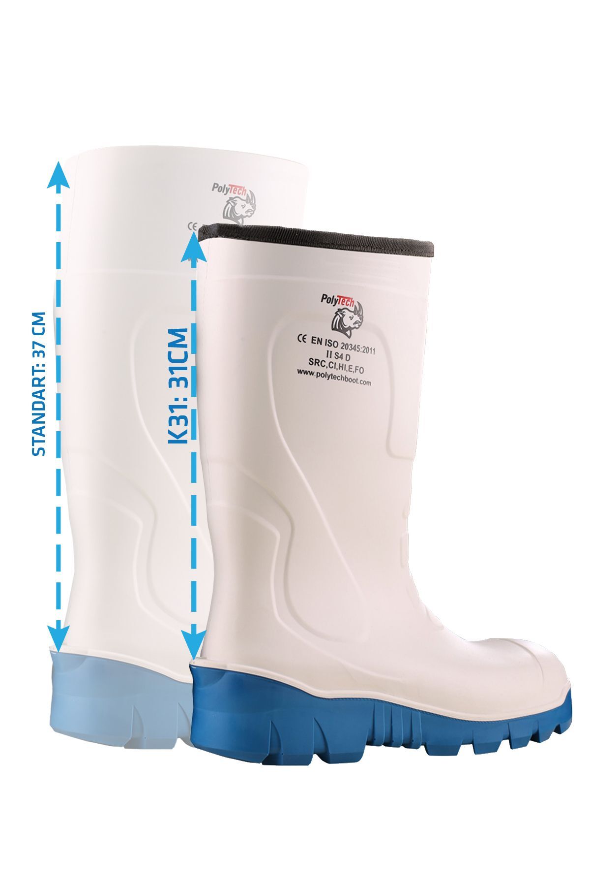 PolyTech Boot K31- Kısa Konç 31 Cm Mavi Poliüretan Çizme O4, Standart Koruma, Çelik Burunsuz - Image 6